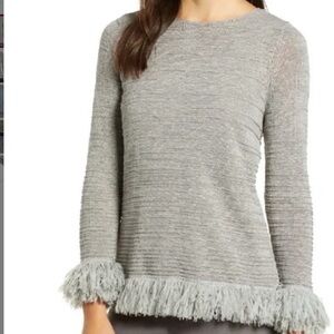 NIC+ZOE Heather Gray Fringe Hem Sweater